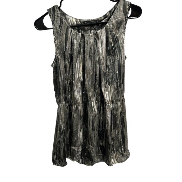Elementz Womens Sleeveless Abstract Black Silver Print Peplum Dress Sz Small - Picture 1 of 10